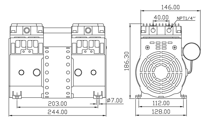 JP-140H冶具抽氣真空泵外觀尺寸圖